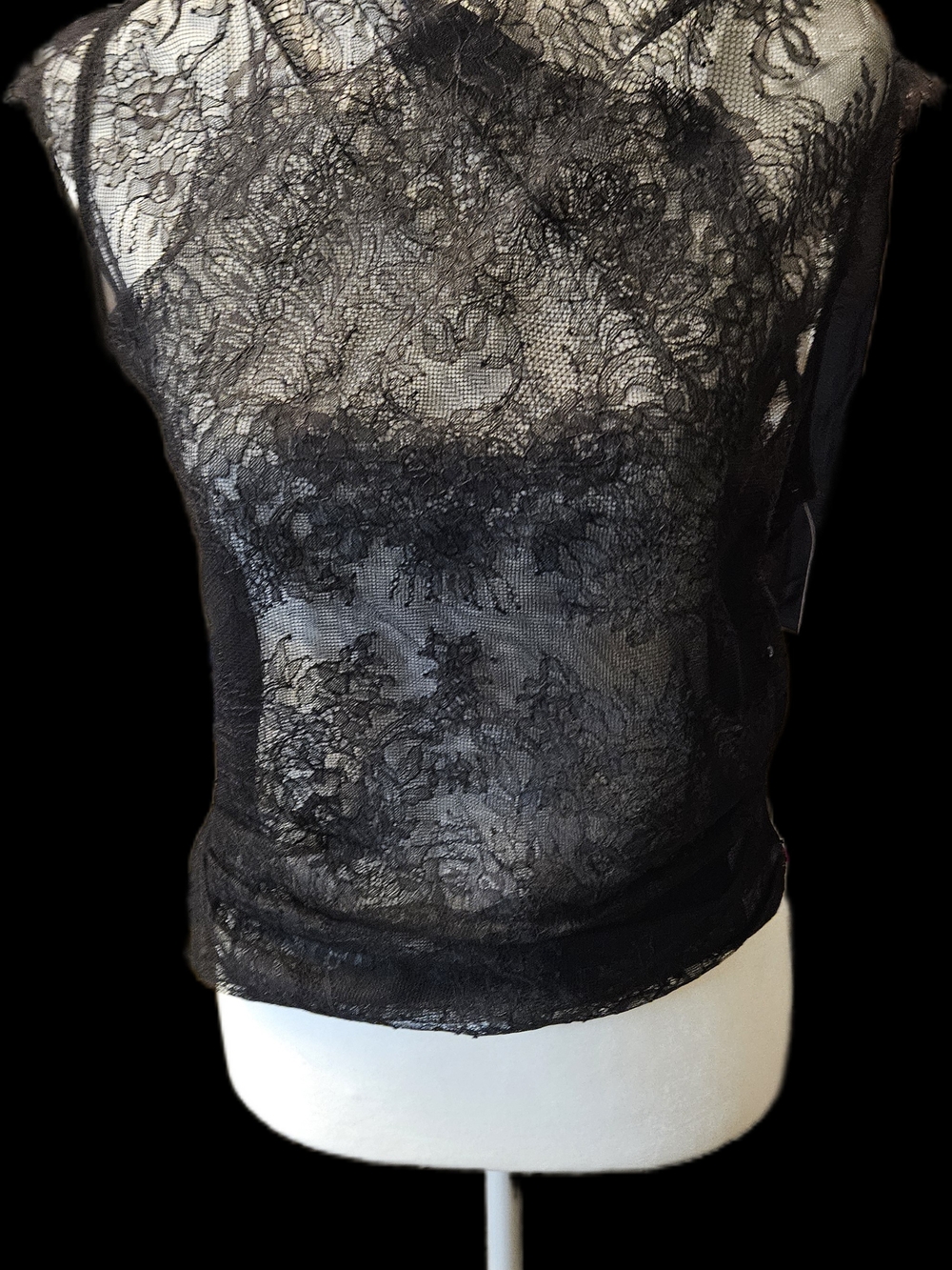 US /8 Few MODA Sheer Black Lace Tank Top - Elegant Women's Top